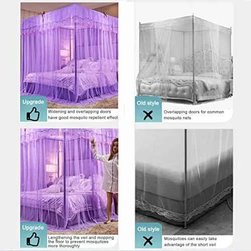 Princess 3 Side Openings Post Bed Curtain Canopy Netting Mosquito Net, 4 Corner Mosquito Net with Stainless Steel Frame, Bedding,B,Twin Bed