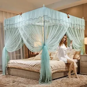 Princess 3 Side Openings Post Bed Curtain Canopy Netting Mosquito Net, 4 Corner Mosquito Net with Stainless Steel Frame, Bedding,B,Twin Bed