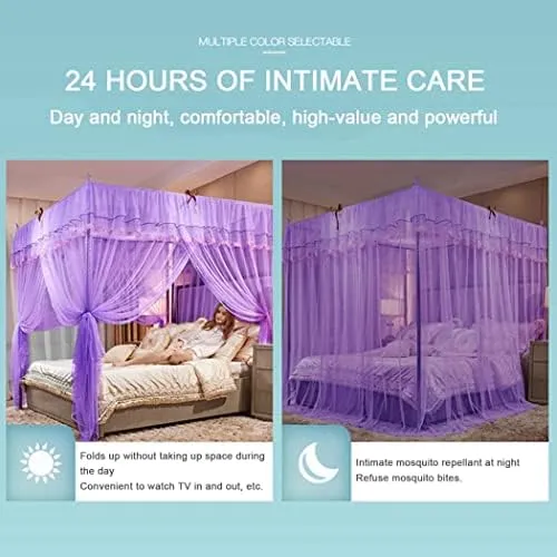 Princess 3 Side Openings Post Bed Curtain Canopy Netting Mosquito Net, 4 Corner Mosquito Net with Stainless Steel Frame, Bedding,B,Twin Bed