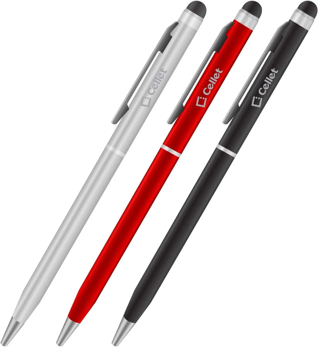 PRO Stylus Pen for Meizu MX 2 with Ink, High Accuracy, Extra Sensitive, Compact Form for Touch Screens [3 Pack-Black-Red-Silver]