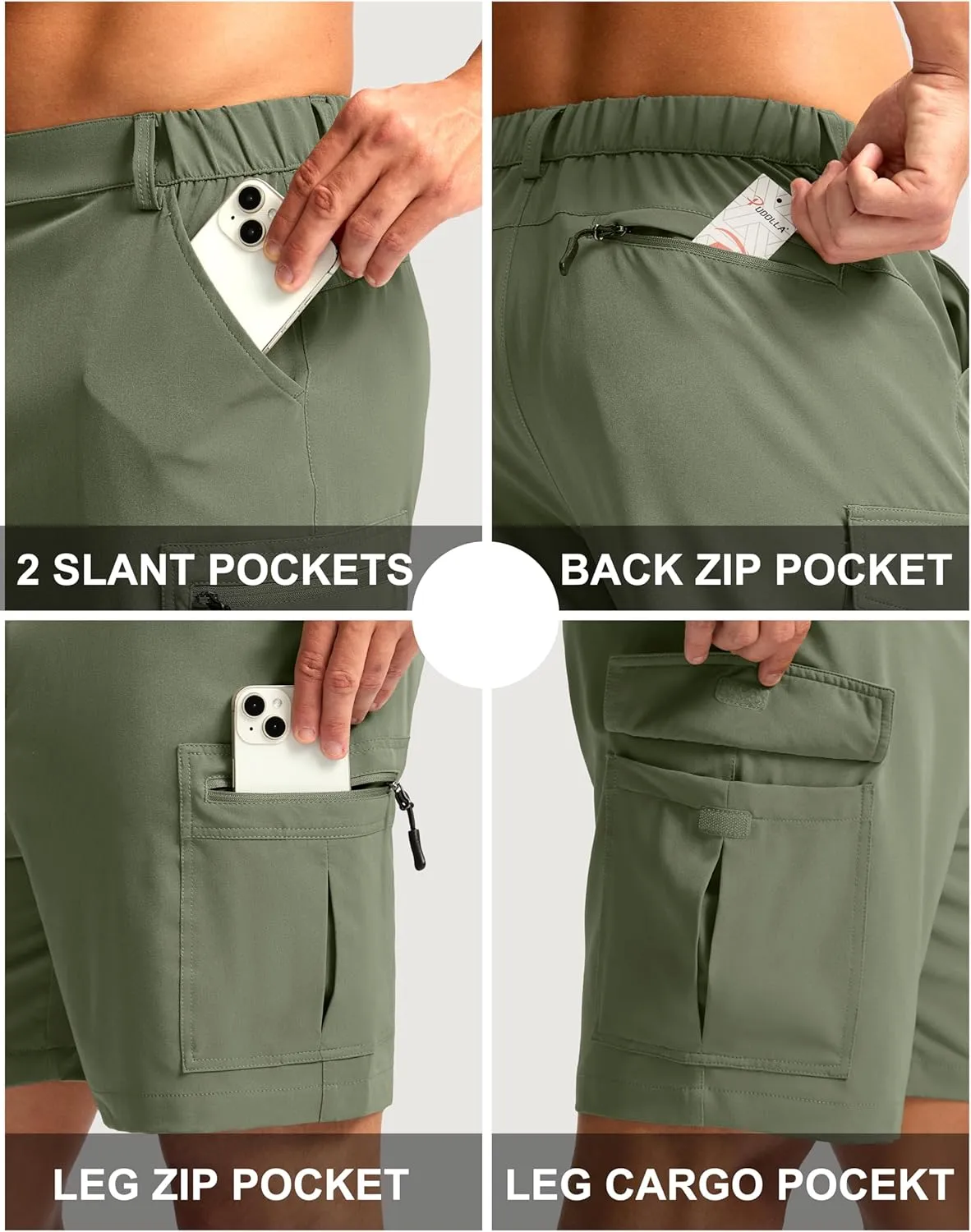 Pudolla Men's Hiking Cargo Shorts 7" Lightweight Quick Dry Casual Work Shorts for Men Summer Travel Golf with 5 Pockets
