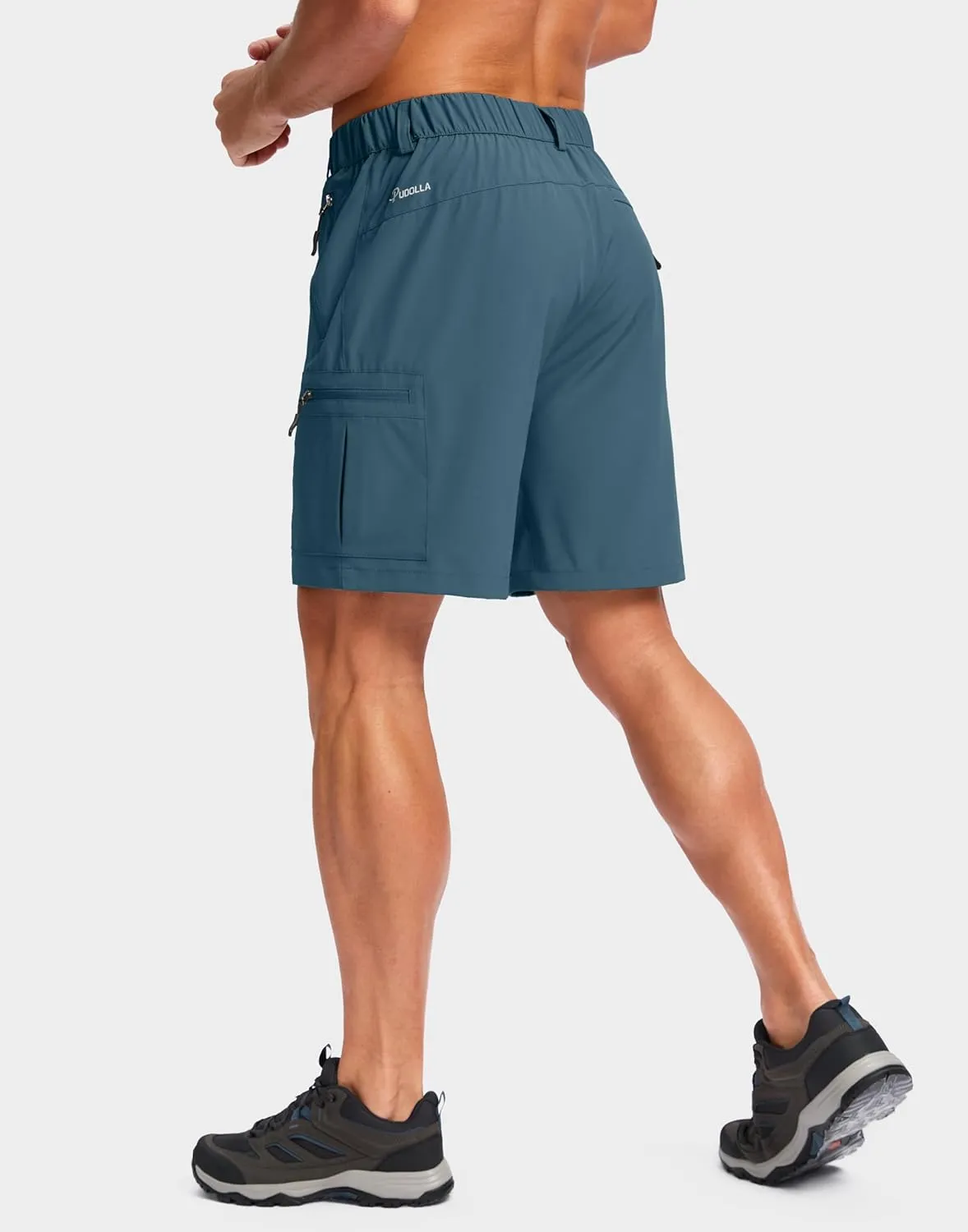 Pudolla Men's Hiking Cargo Shorts Lightweight 7" Travel Casual Shorts for Men Golf Work Outdoor with 5 Zipper Pockets