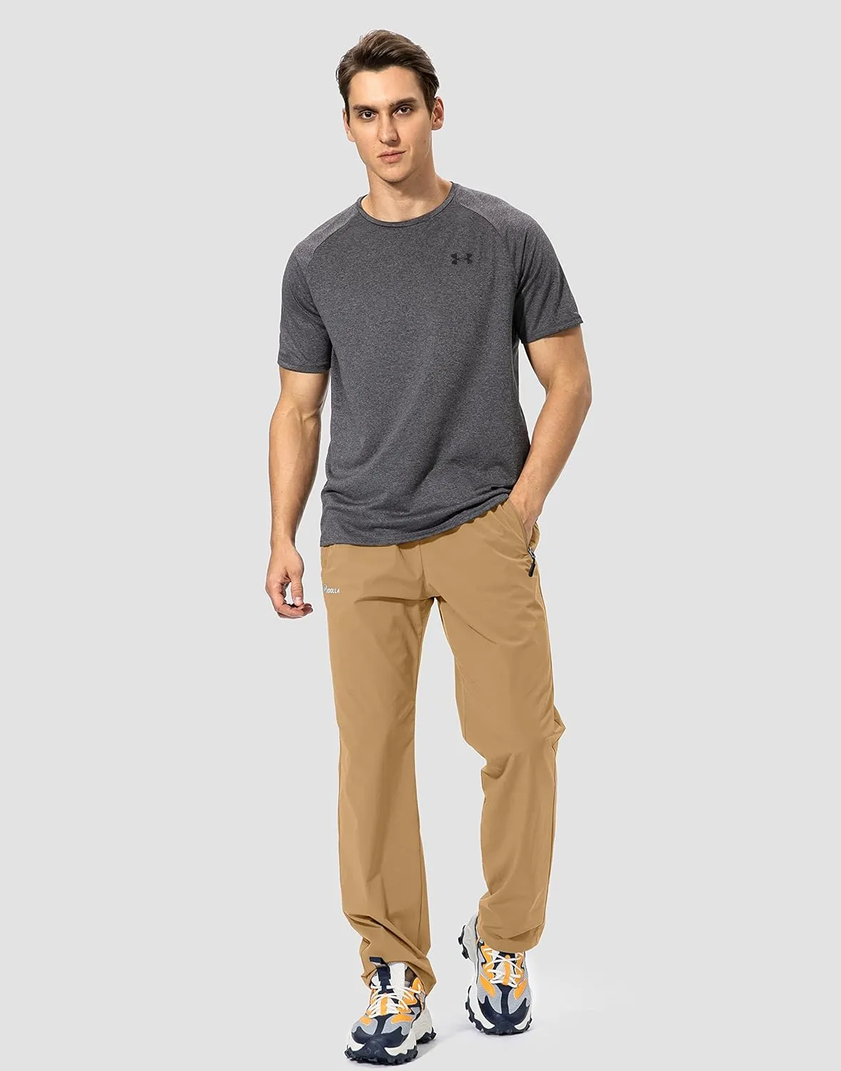 Pudolla Men's Workout Athletic Pants Elastic Waist Jogging Running Pants for Men with Zipper Pockets