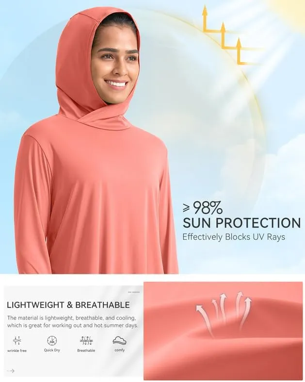 Pudolla Women's Sun Protection Shirt UPF 50  Long Sleeve Lightweight UV Hoodie for Women Hiking Outdoor Fishing Summer
