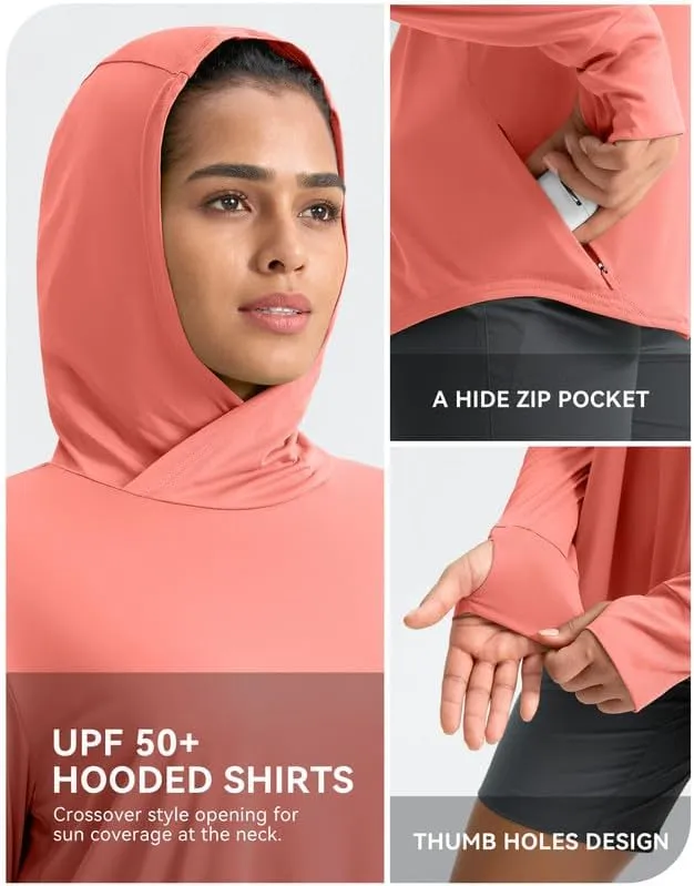 Pudolla Women's Sun Protection Shirt UPF 50  Long Sleeve Lightweight UV Hoodie for Women Hiking Outdoor Fishing Summer