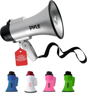 Pyle Portable Megaphone Speaker Siren Bullhorn-Compact and Battery Operated with 30 Watt Power,Microphone,2 Modes,PA Sound and Foldable Handle for Cheerleading and Police Use-Pyle PMP33SL(Silver)