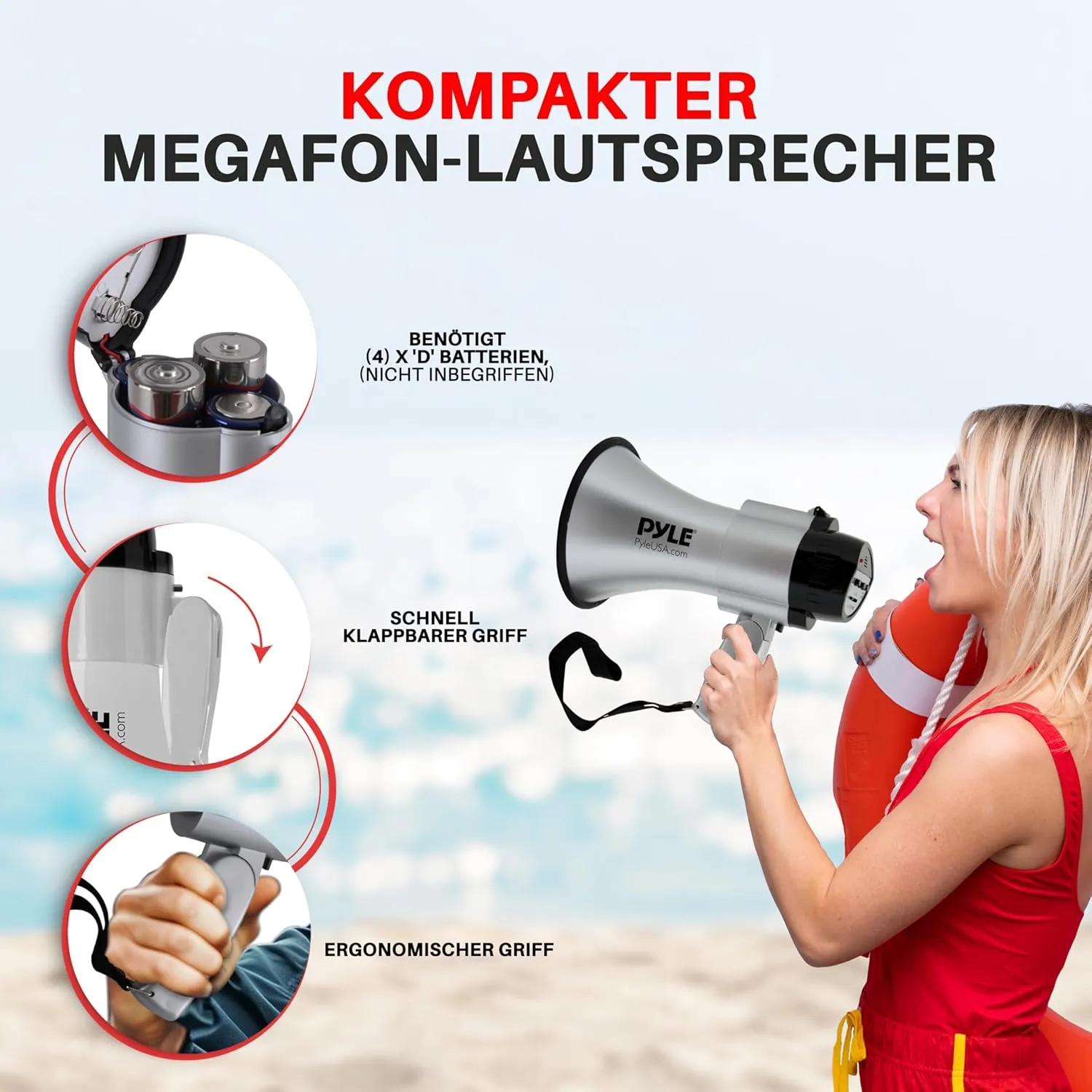 Pyle Portable Megaphone Speaker Siren Bullhorn-Compact and Battery Operated with 30 Watt Power,Microphone,2 Modes,PA Sound and Foldable Handle for Cheerleading and Police Use-Pyle PMP33SL(Silver)