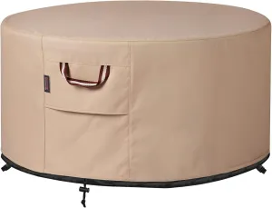 QH.HOME Fire Pit Cover Round-45-48 Inch Heavy Duty 900D Strong Tear-Resistant and UV Resistant and Waterproof and Fading Resistant Material Polyester Firepit Covers Round for Outdoor Fire Pit-Wheat