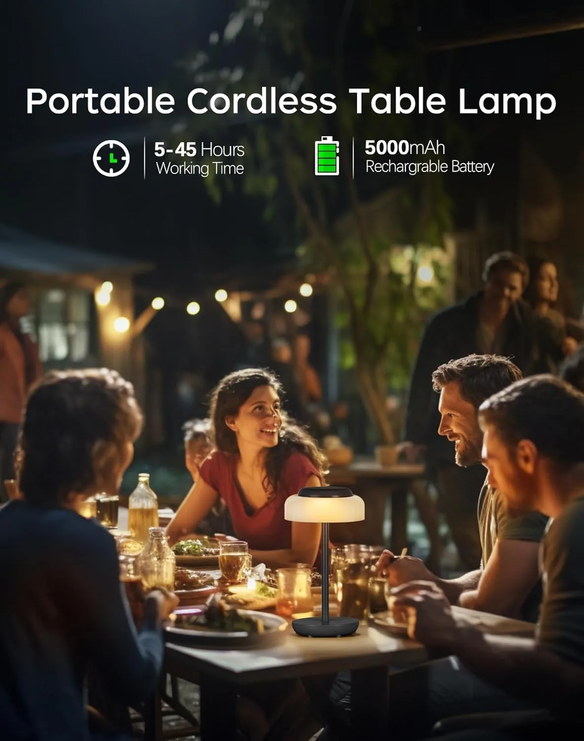 QiMH Battery Operated LED Table Lamp, 5000mAh Cordless Desk Lamp with 3 Level Brightness Touch Control, Mini Rechargeable Night Light for Living Room, Bedroom, Outdoor bar (Black-RGB)