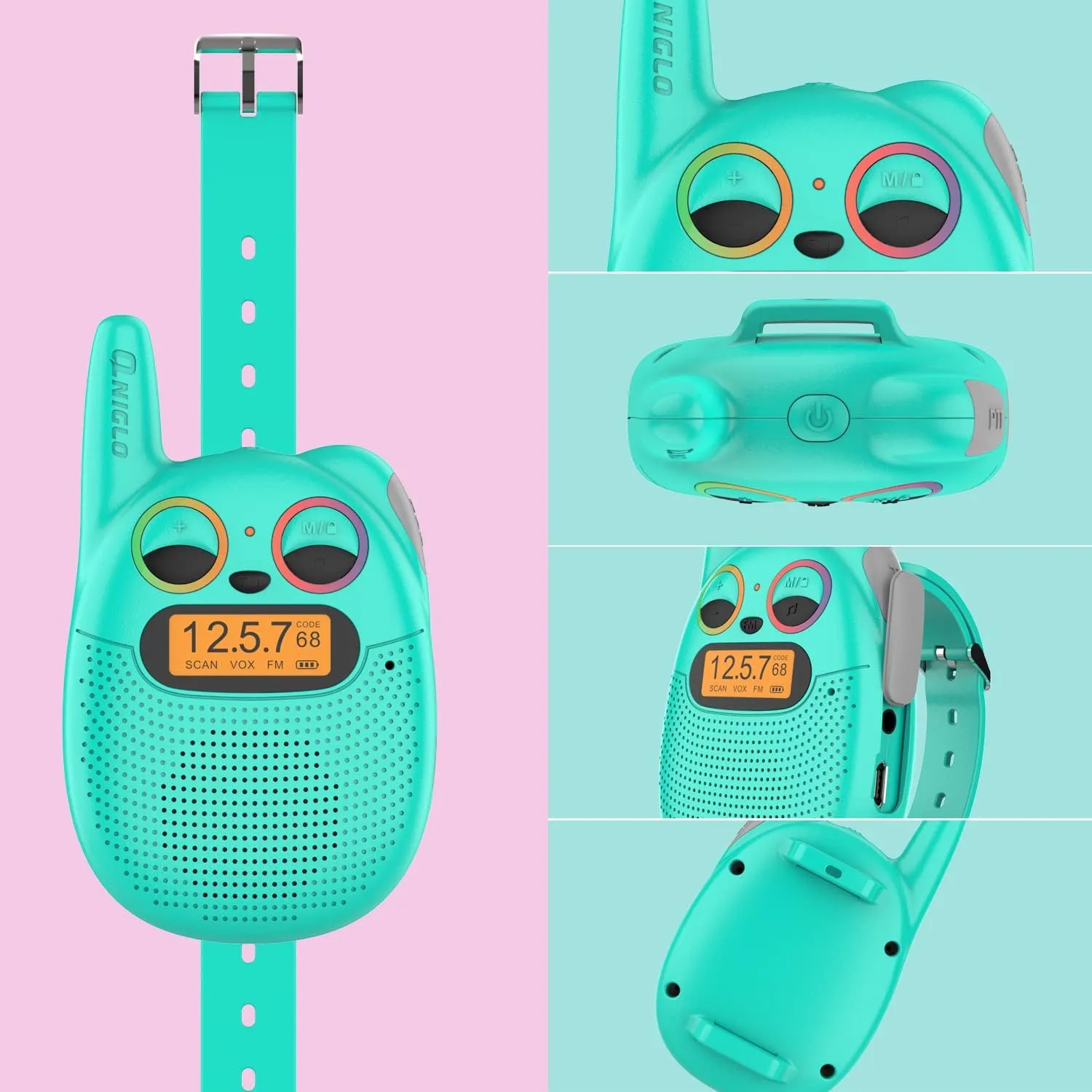 Qniglo Walkie Talkies for Kids Rechargeable, Christmas Birthday Gifts for Boys Age 3-12,Long Range Kids Walkie Talkies with FM Radio for Outdoor Camping Toys for 5 6 7 8 9 10 Year Old Teens Boy 2 Pack