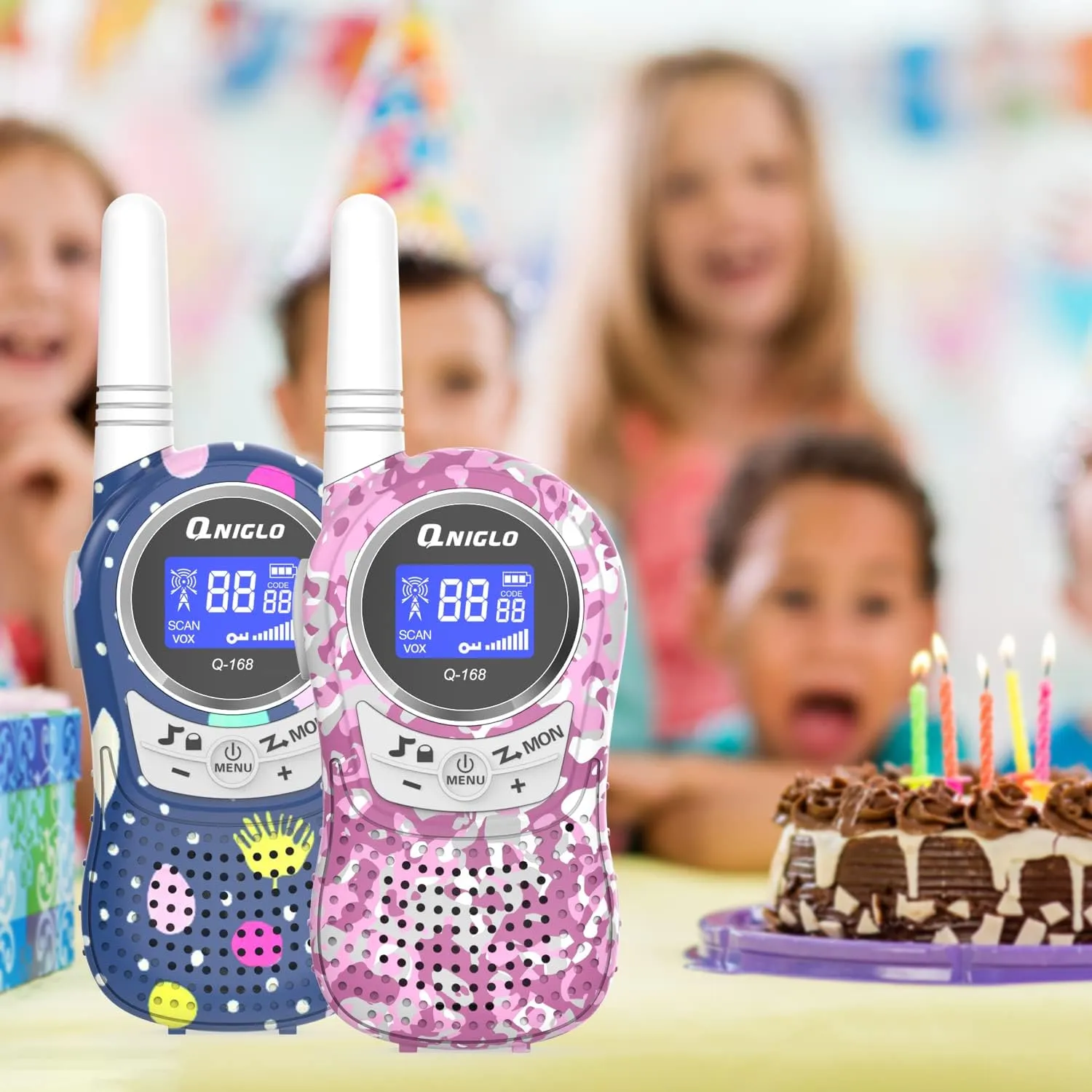 Qniglo Walkie Talkies for Kids Rechargeable with Li-ion Battery, Long Range Kids Walkie Talkies 3 Pack, Toys Walkie Talkie for Girls, Boys, Birthday Halloween Xmas Gifts, Outdoor Camping