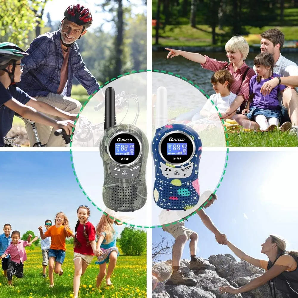 Qniglo Walkie Talkies for Kids Rechargeable with Li-ion Battery, Long Range Kids Walkie Talkies 3 Pack, Toys Walkie Talkie for Girls, Boys, Birthday Halloween Xmas Gifts, Outdoor Camping