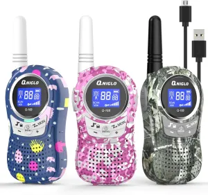 Qniglo Walkie Talkies for Kids Rechargeable with Li-ion Battery, Long Range Kids Walkie Talkies 3 Pack, Toys Walkie Talkie for Girls, Boys, Birthday Halloween Xmas Gifts, Outdoor Camping