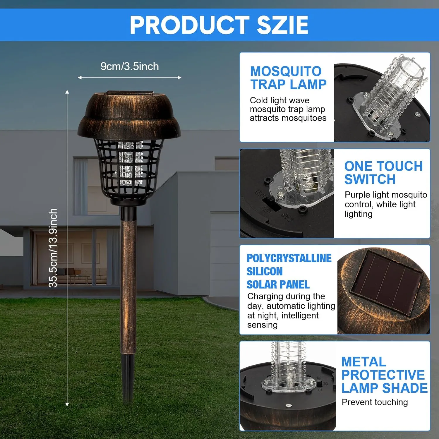 Qualirey 4 Pcs Solar Mosquito Zapper Outdoor Waterproof Solar Powered Zapper Outdoor Mosquito Killer Lamp Trap Repellent Light for Garden Yard Insect(Bronze)