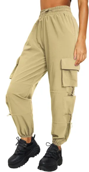 Quick Dry Cargo Pants Lightweight Tactical Hiking Pants with 6 Pockets for Women, Elastic Waist and Water-Resistant