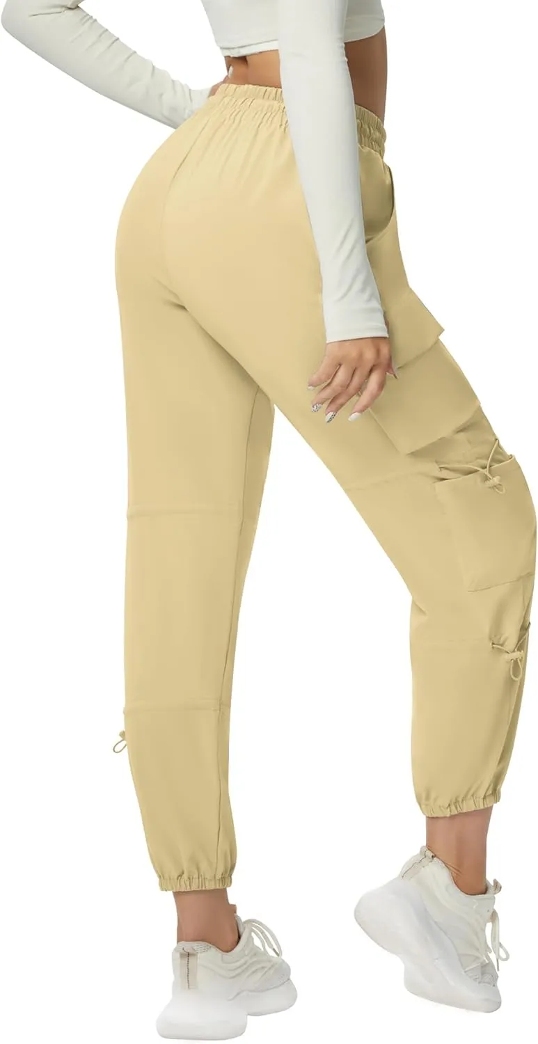 Quick Dry Cargo Pants Lightweight Tactical Hiking Pants with 6 Pockets for Women, Elastic Waist and Water-Resistant
