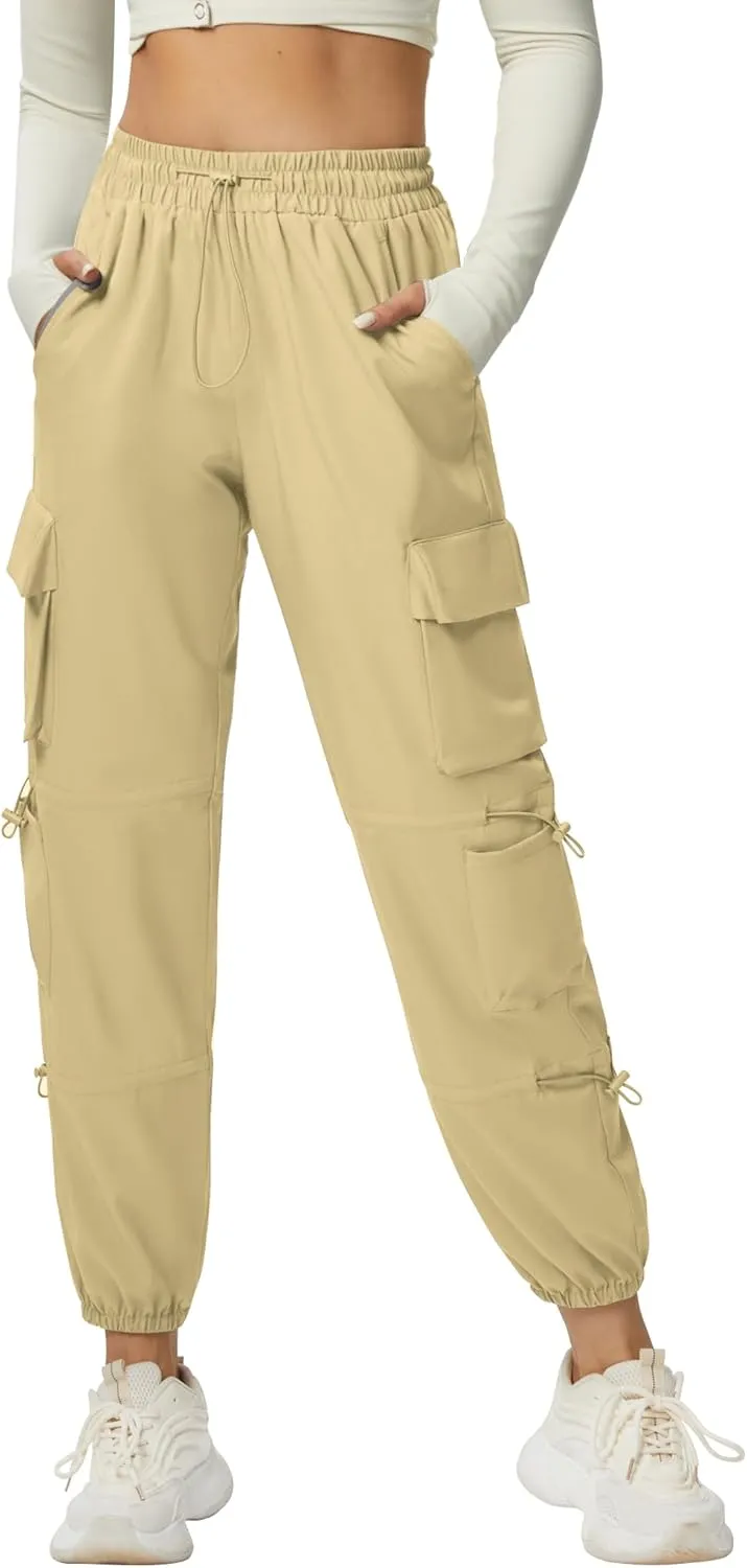 Quick Dry Cargo Pants Lightweight Tactical Hiking Pants with 6 Pockets for Women, Elastic Waist and Water-Resistant