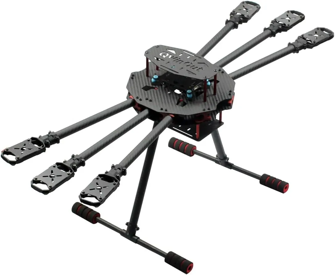 QWinOut Q650 3K Carbon Fiber 6-Axls Aircraft Folding Arm FPV Drone UAV Quadcopter Frame Kit with Landing Gear Skid for DIY Aircraft Helicopter