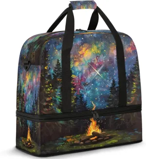 Rainbow Forest Fire Art Travel Duffel Bags for Women & Men Large Sports Gym Bags Foldie Weekender Overnight Bag Carry On Tote Bag With Shoe Compartment Personal Item Luggage for Travel Sports Gym