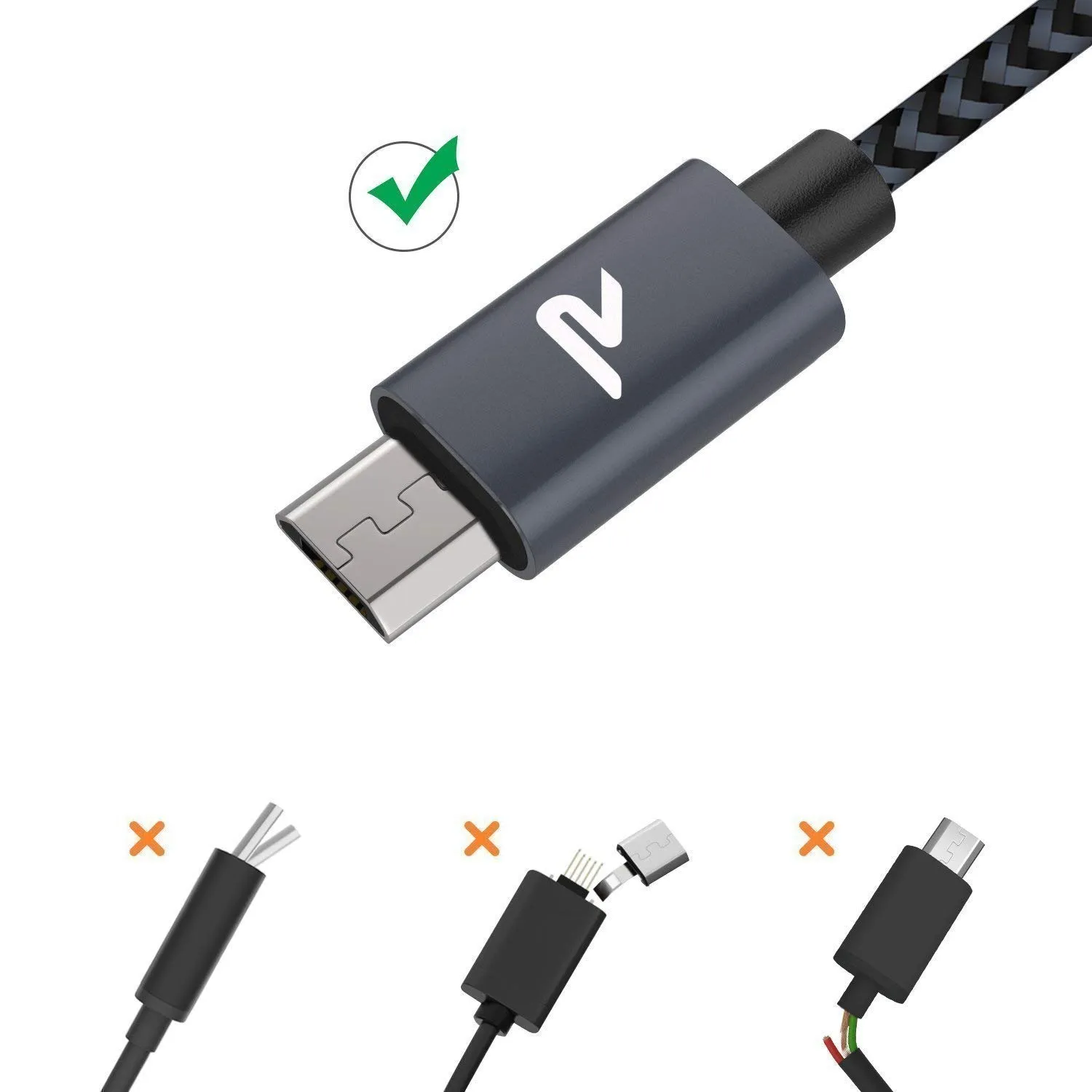 RAMPOW Micro USB Cable [2 Pack/6.6ft], QC 3.0 Fast Charging & Sync Android Charger,Micro USB Cables for Samsung Galaxy S7/S6 and Edge,Note 7/6,Sony,Kindle,PS4,Xbox,Android Devices and More-Space Grey