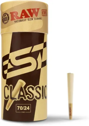 RAW Cones Classic Single Size 70/24 | 100 Cone Pack | Shorter than 1 1/4 | Mini Preroll to Enjoy a Quick Sesh