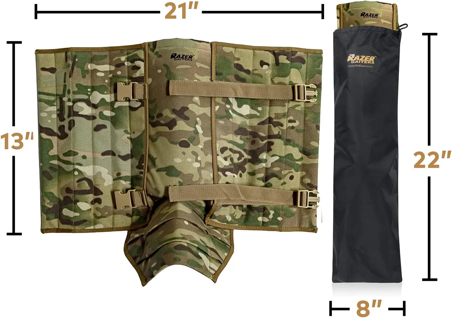 Razer Snake Gaiters for Hiking, Hunting - Snake Bite Protection Guards for Legs with Carry Bag, Heavy Duty, Adjustable Lightweight Flexible Design fits Men, Women - Lab Tested in USA