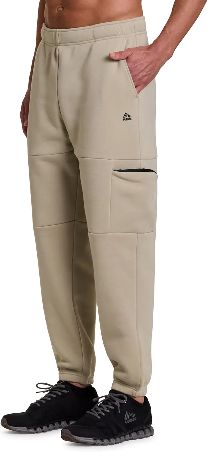 RBX Active Men's Fleece Sweatpants, Cotton Blend Cargo Pants Fleece Joggers Workout Hiking Joggers with Cargo Pockets