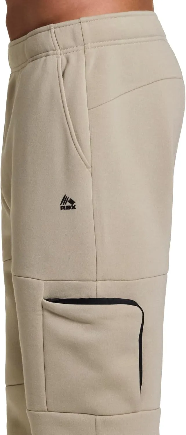 RBX Active Men's Fleece Sweatpants, Cotton Blend Cargo Pants Fleece Joggers Workout Hiking Joggers with Cargo Pockets