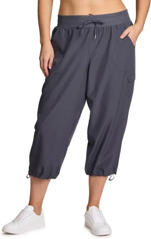 RBX Active Women's Plus Size Fashion Lightweight Woven Body Skimming Drawstring Cargo Capri Pant