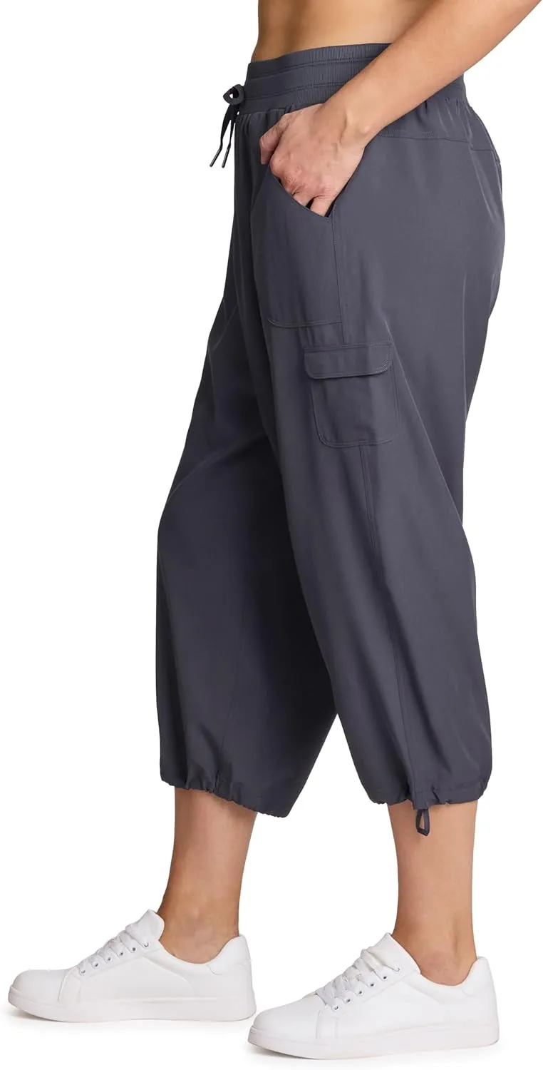 RBX Active Women's Plus Size Fashion Lightweight Woven Body Skimming Drawstring Cargo Capri Pant