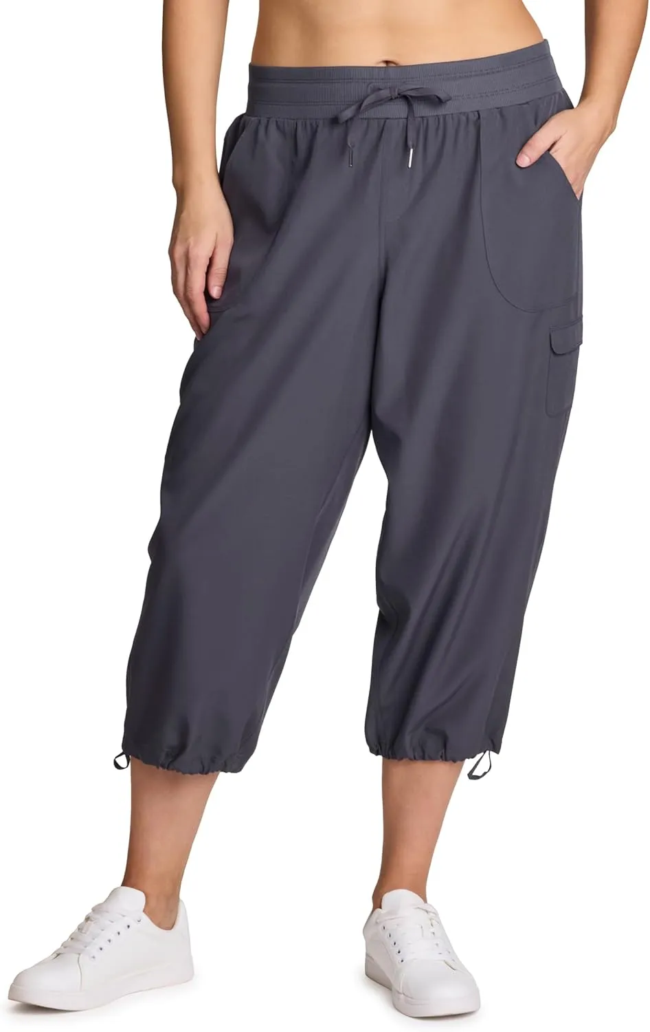 RBX Active Women's Plus Size Fashion Lightweight Woven Body Skimming Drawstring Cargo Capri Pant