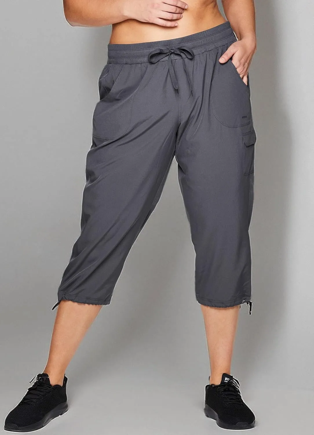 RBX Active Women's Plus Size Fashion Lightweight Woven Body Skimming Drawstring Cargo Capri Pant