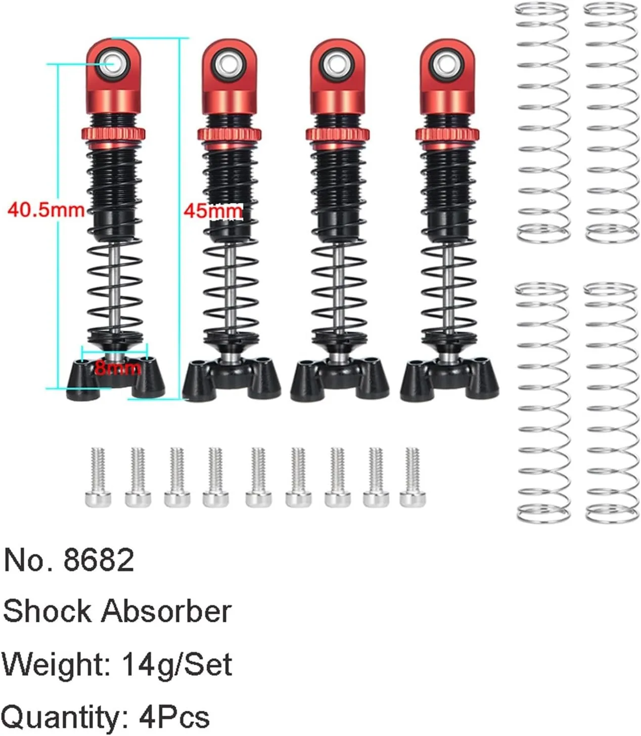 RC Car Repair Kit for Kyosho for Jimny for Mini-Z 4×4 32521 for 4Runner for Hilux 1/18 1/24 4Pcs 37/45mm Metal Adjustable Shock Absorber Damper RC Crawler Car Parts(45mm 4Pcs)