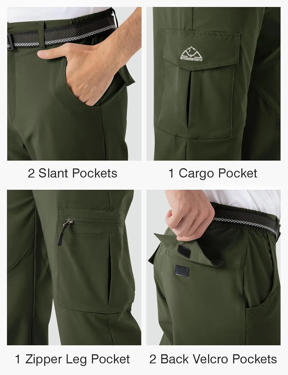 Rdruko Men's Hiking Pants Lightweight Quick Dry Water Resistant Outdoor Travel Work Fishing Pants 6 Pockets