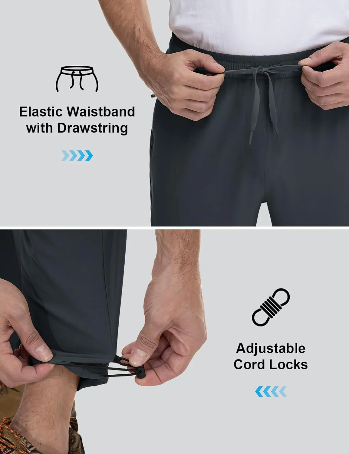 Rdruko Men's Lightweight Hiking Pants Athletic Quick Dry Water Resistant Casual Pants with Zipper Pockets for Outdoor