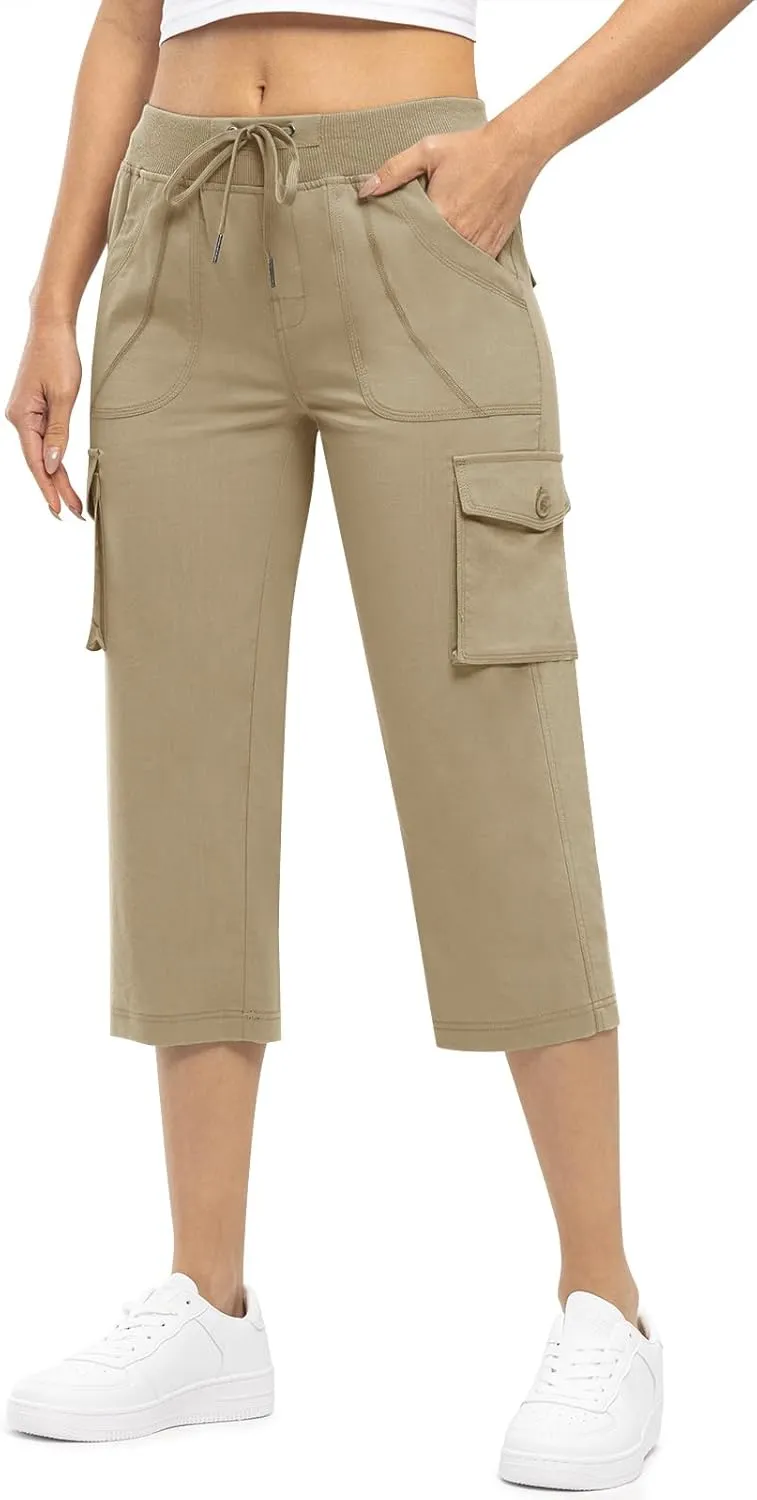Rdruko Women's Cargo Capris Hiking Pants Lightweight Quick Dry Summer Outdoor Casual Travel Pants with Pockets