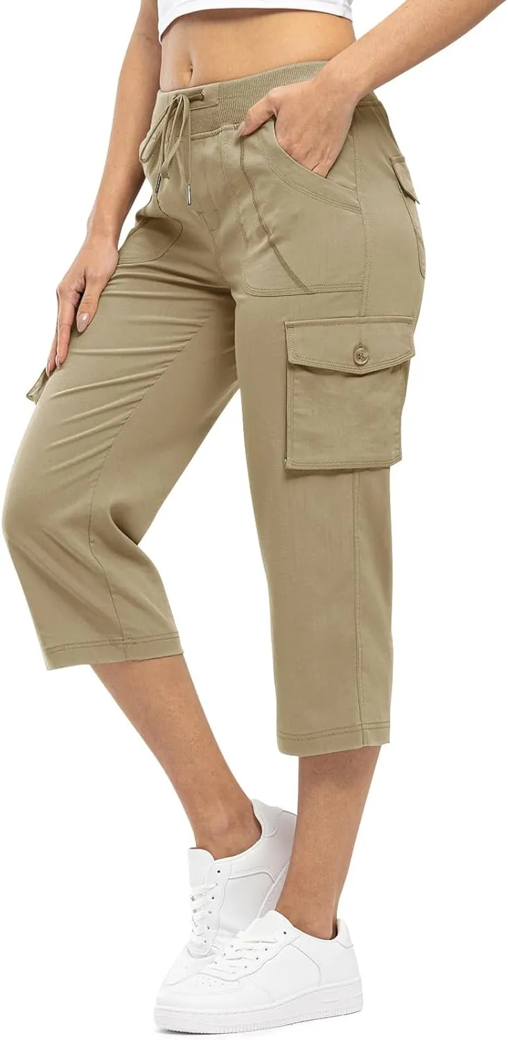 Rdruko Women's Cargo Capris Hiking Pants Lightweight Quick Dry Summer Outdoor Casual Travel Pants with Pockets