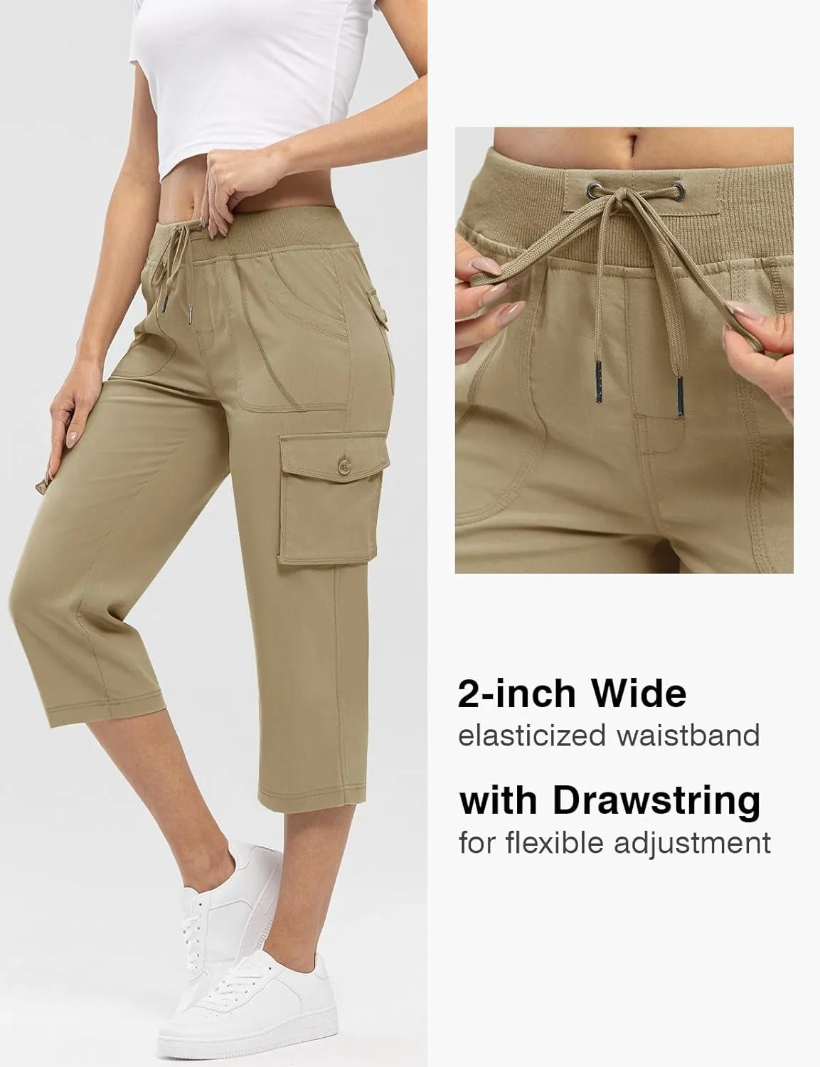 Rdruko Women's Cargo Capris Hiking Pants Lightweight Quick Dry Summer Outdoor Casual Travel Pants with Pockets