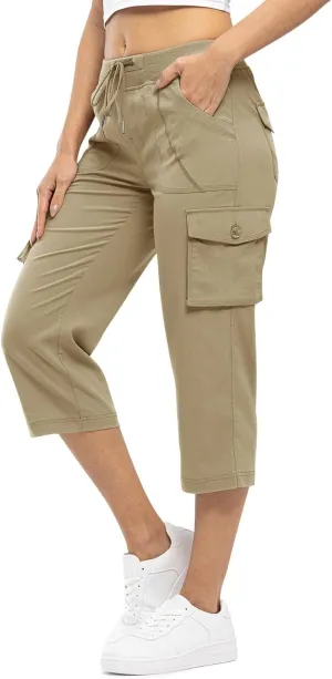 Rdruko Women's Cargo Capris Hiking Pants Lightweight Quick Dry Summer Outdoor Casual Travel Pants with Pockets