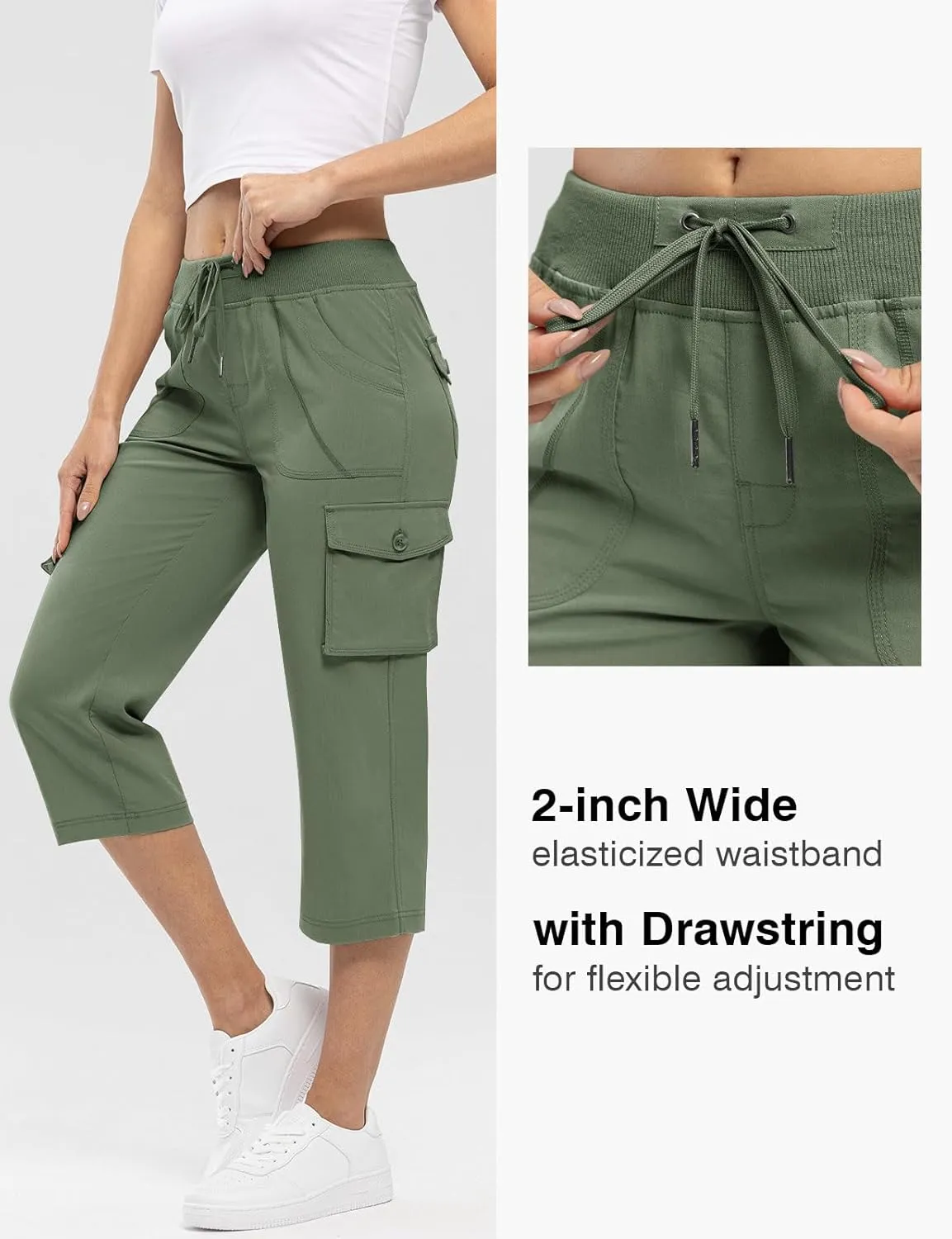 Rdruko Women's Cargo Capris Pants Lightweight Quick Dry Hiking Summer Casual Travel Pants with Pockets