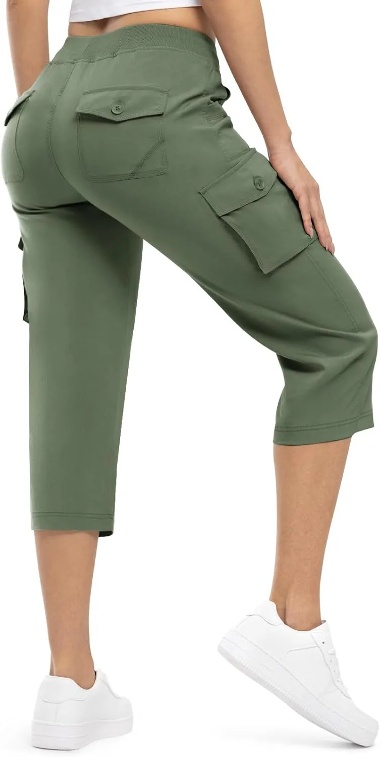 Rdruko Women's Cargo Capris Pants Lightweight Quick Dry Hiking Summer Casual Travel Pants with Pockets