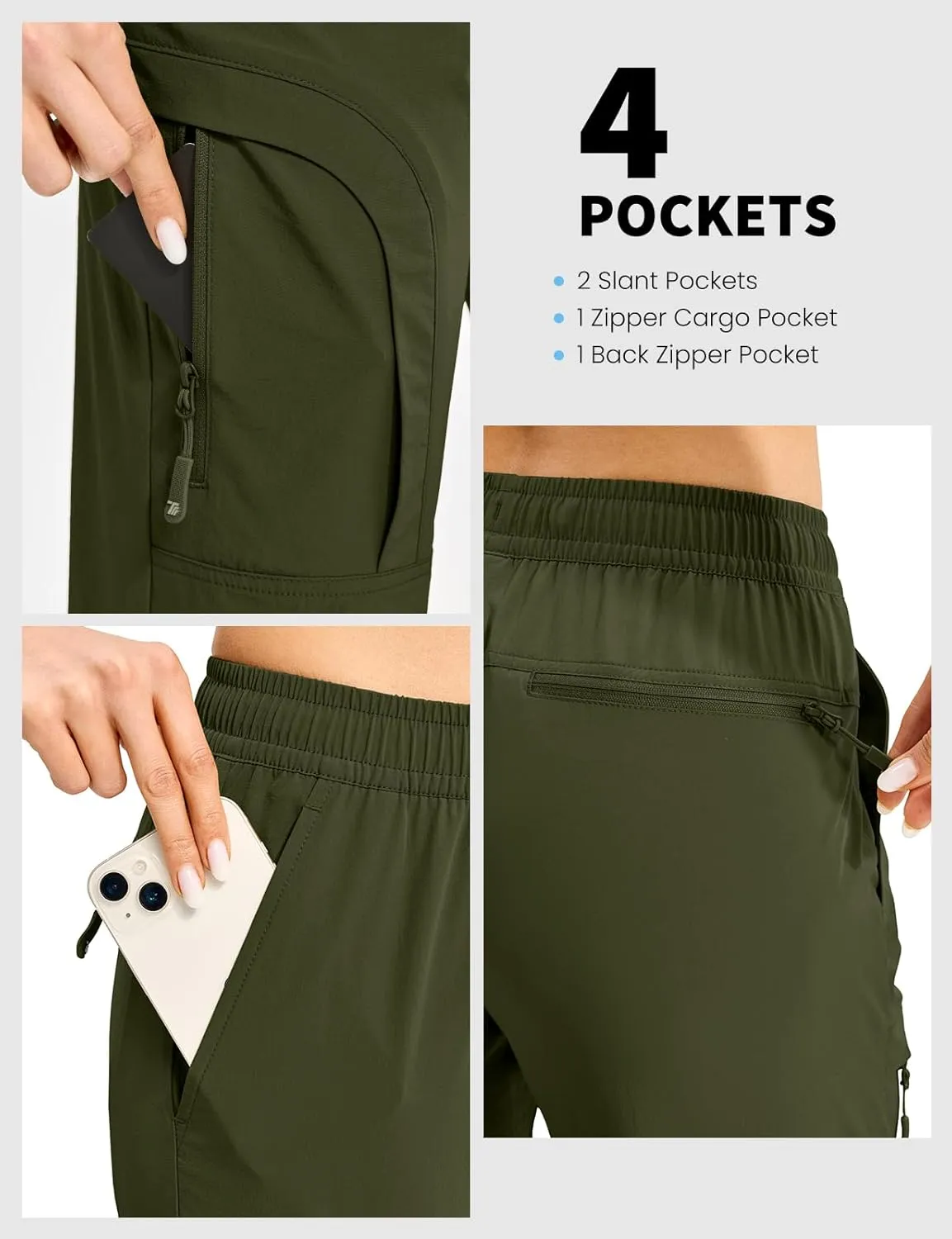 Rdruko Women's Hiking Pants Lightweight Quick Dry Water Resistant Cargo Outdoor Travel Pants Elastic Waist