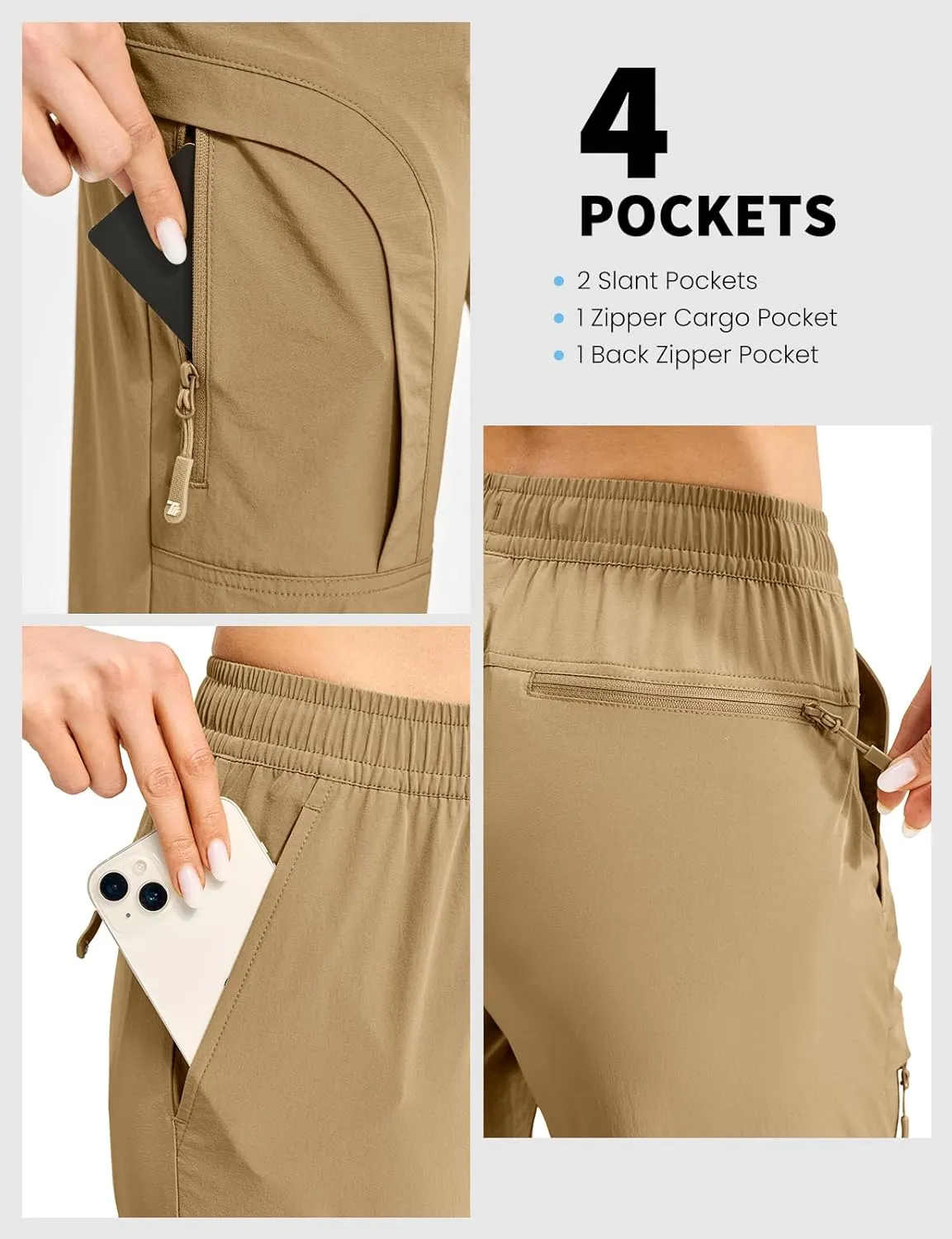 Rdruko Women's Hiking Pants Lightweight Quick Dry Water Resistant Cargo Outdoor Travel Pants Elastic Waist