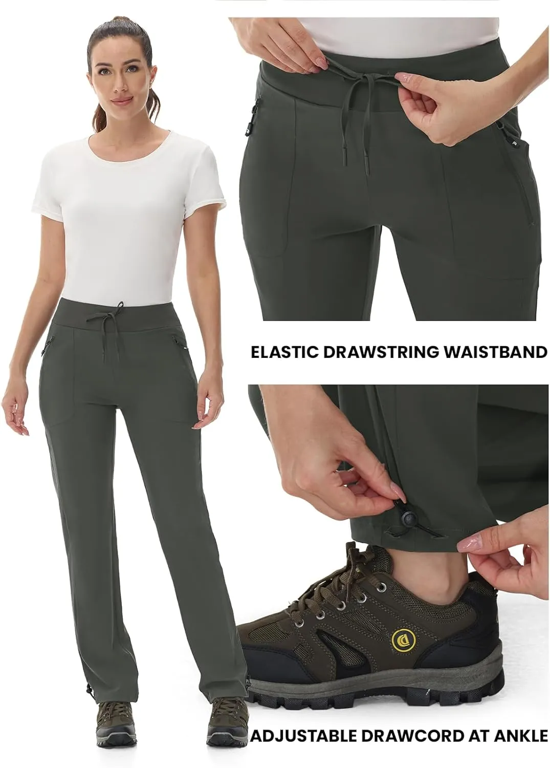 Rdruko Women's Hiking Pants Quick Dry Lightweight Water Resistant Outdoor Pants Athletic Joggers with Zipper Pockets