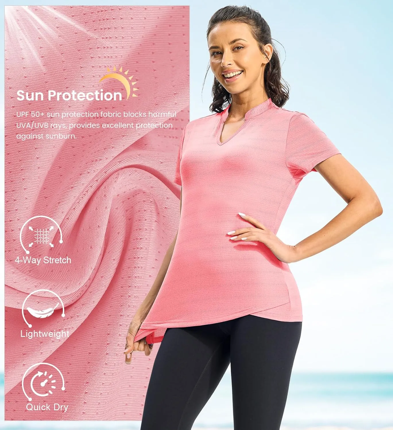 Rdruko Women's Hiking Shirts Short Sleeve UPF 50  Sun Protection Lightweight Dry Fit Running Fishing Shirts