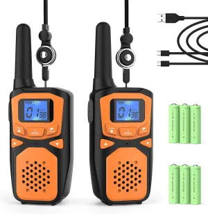 Rechargeable Long Range 2 Pack Walkie Talkies - 22 Channels VOX Scanning LCD Display - Ideal for Family Camping and Hiking