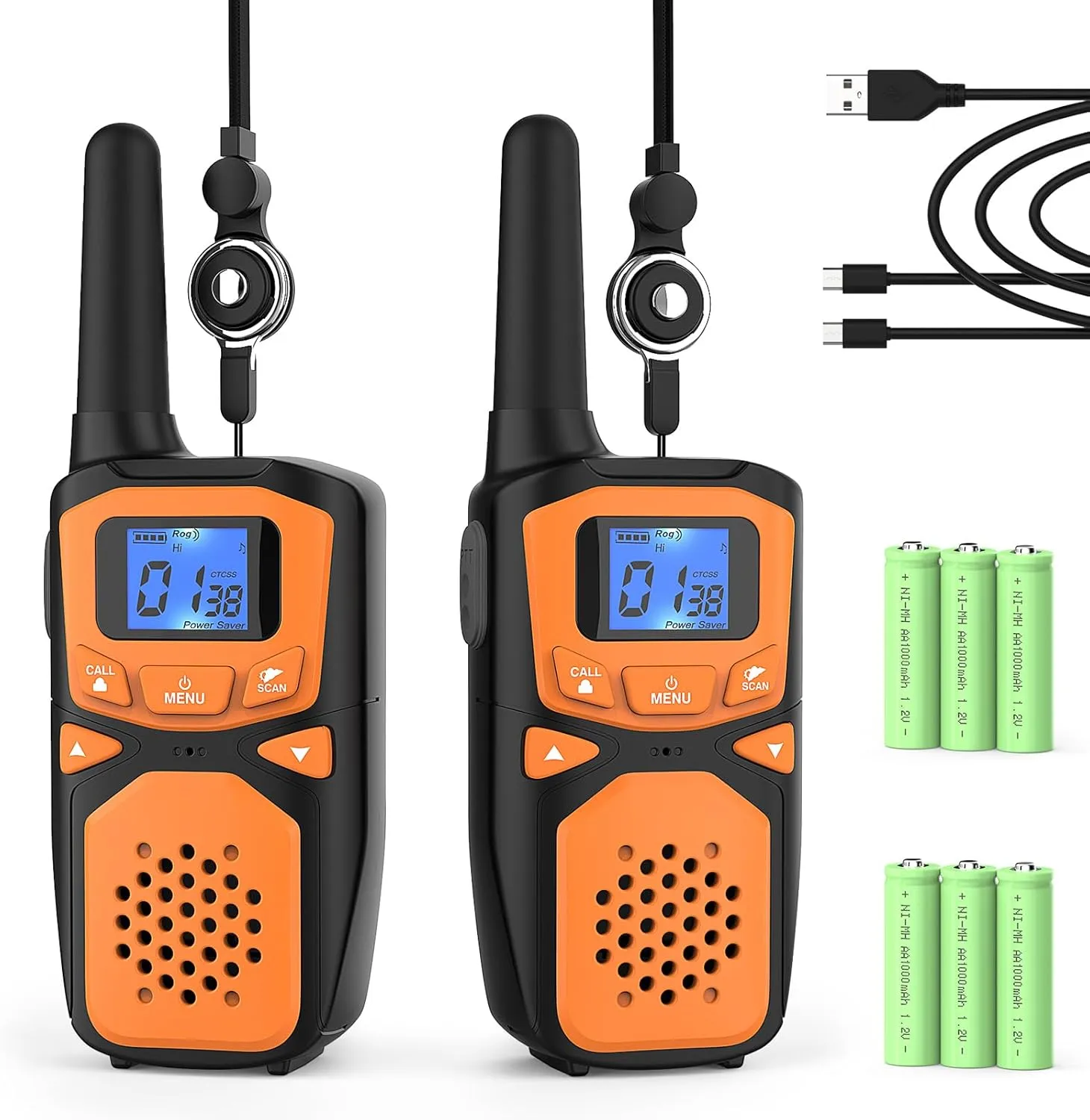 Rechargeable Long Range 2 Pack Walkie Talkies - 22 Channels VOX Scanning LCD Display - Ideal for Family Camping and Hiking