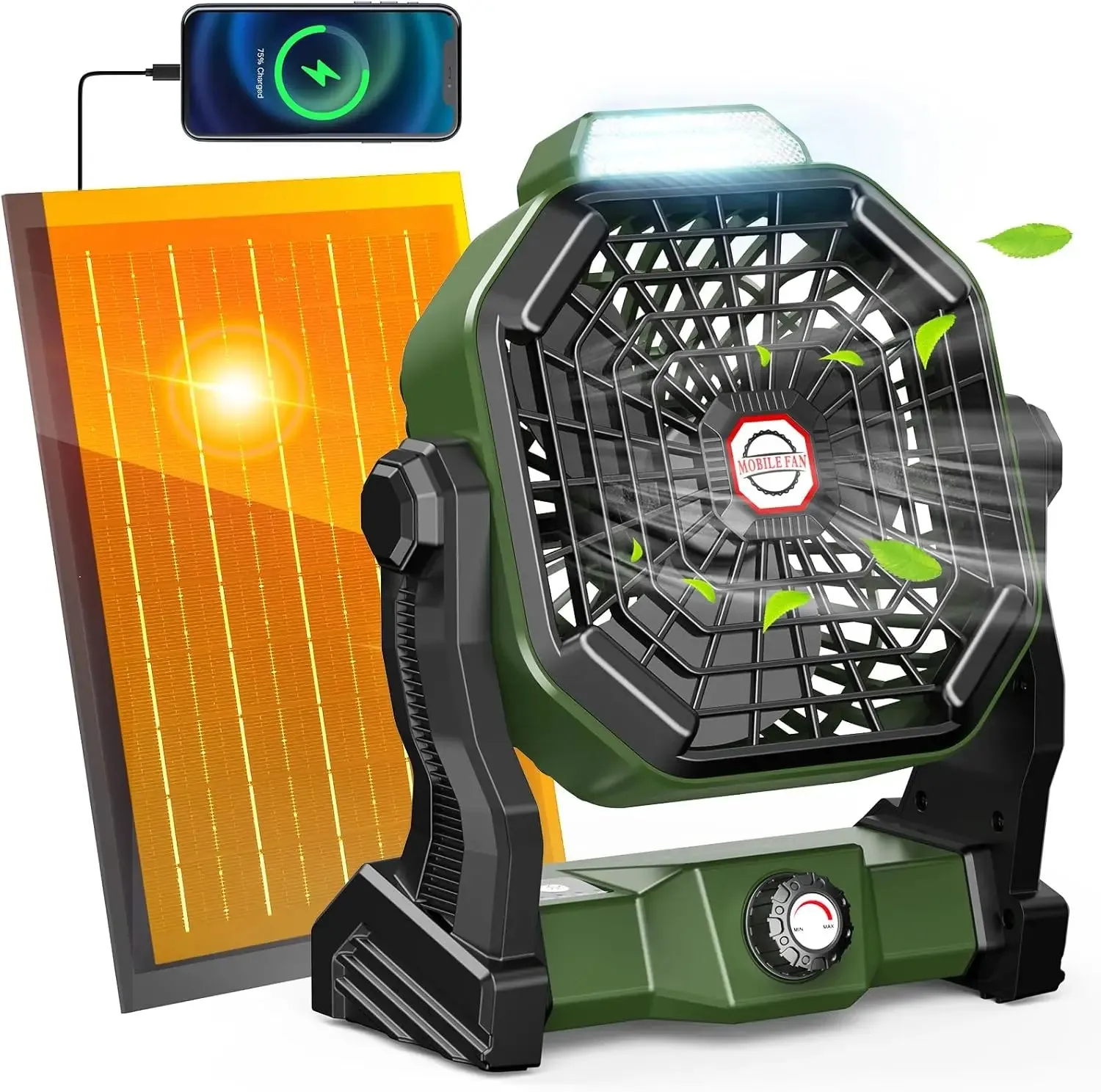 Rechargeable Solar Camping Fan with LED Lantern
