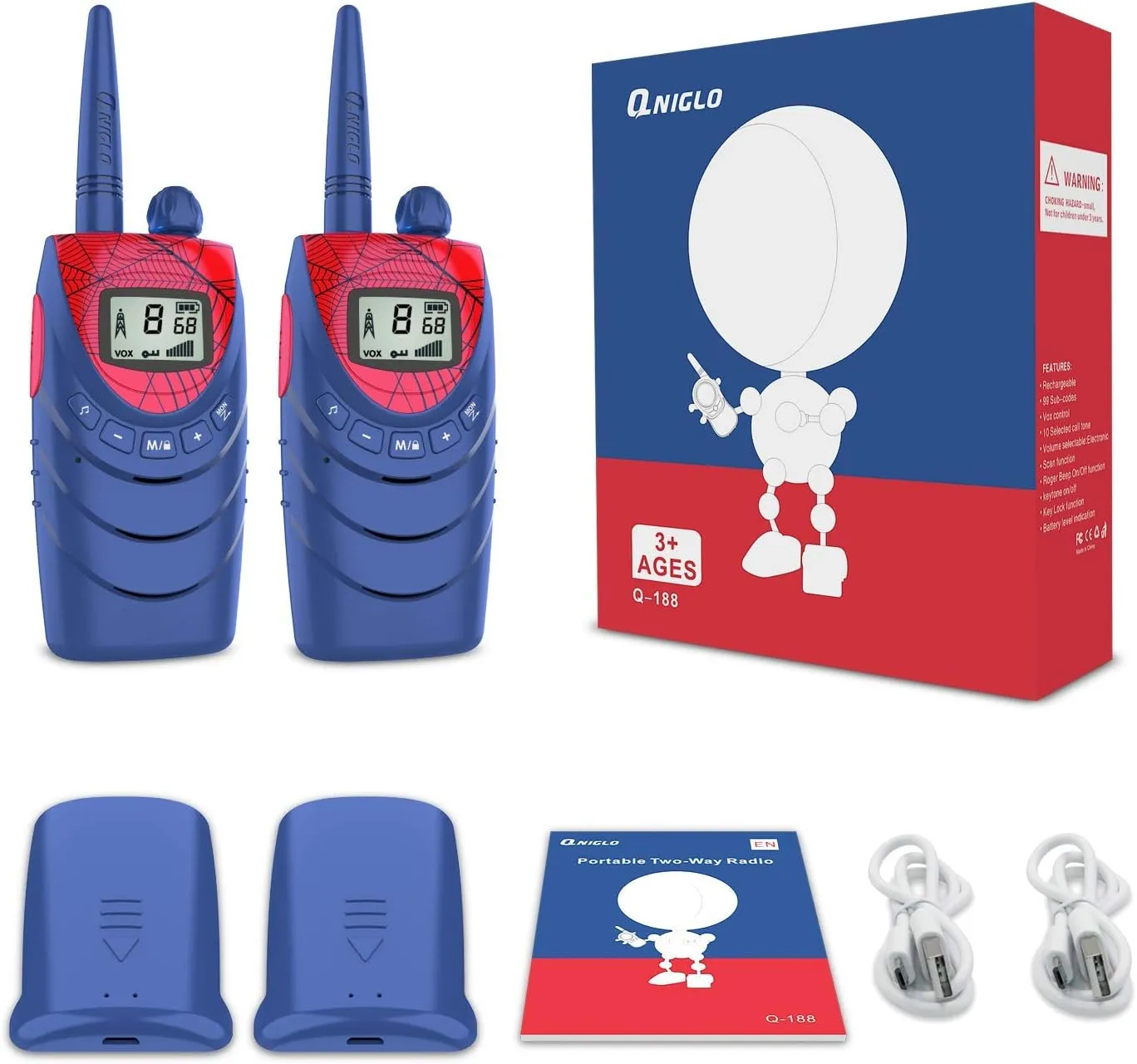 Rechargeable Walkie Talkies for Kids - 22 Channels FRS, Long Range for Boys/Girls, Outdoor Activities, Camping, Hiking - 2 Pack