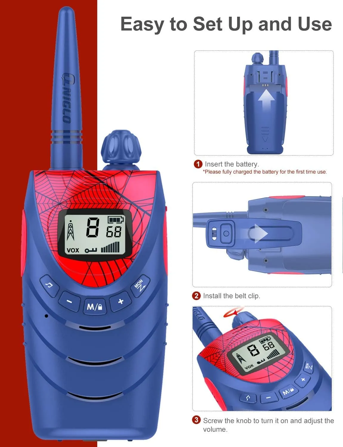 Rechargeable Walkie Talkies for Kids - 22 Channels FRS, Long Range for Boys/Girls, Outdoor Activities, Camping, Hiking - 2 Pack